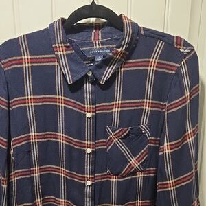 Tommy Hilfiger Women's Navy and Red Plaid Shirt